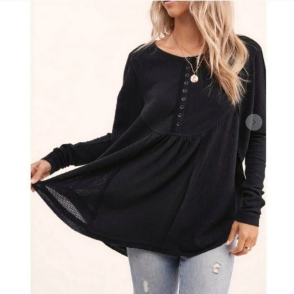 Black Bohemian Long Sleeve Thermal Top